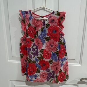 Floral Sleeveless Top - Red and Purple